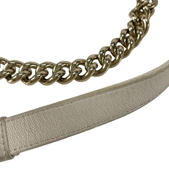 Auth CHANEL Boy Chanel AS3018 metallic white Calfskin Shoulder Bag Gold hardware - Picture 8 of 16